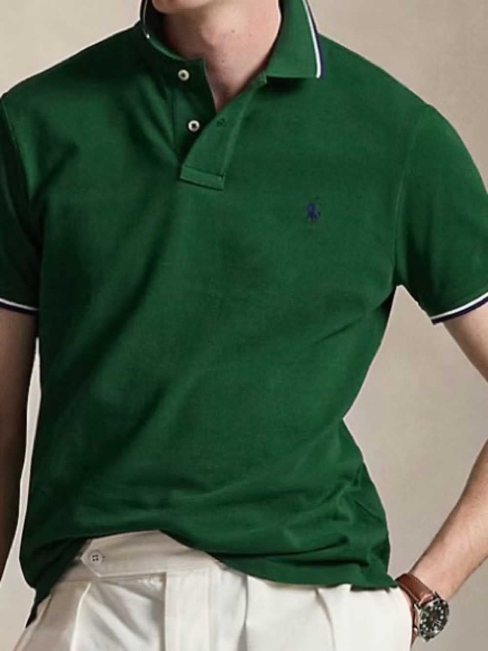 Polo by Ralph Lauren Green Mesh Polo Shirt with White & Navy Tipping Men’s 2LT